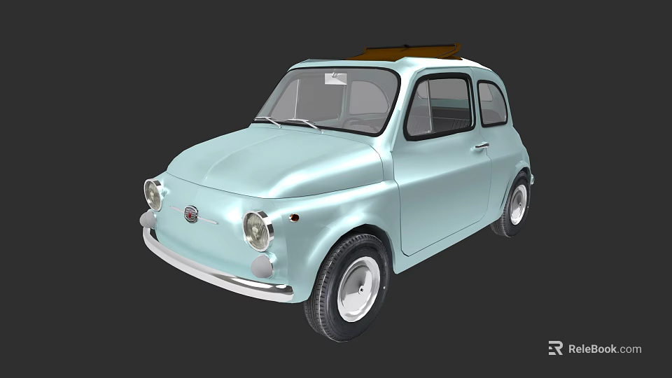 Vintage Light Blue Classic Car With Rounded Body And White Wheels 3d model 