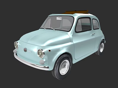 Vintage Light Blue Classic Car With Rounded Body And White Wheels 3d model