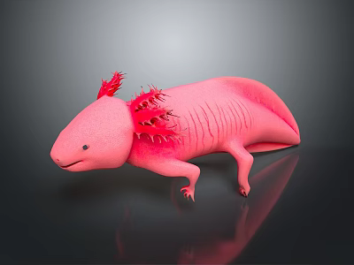 Unique Pink Axolotl Aquatic Animal With Red Feathery Gills Smooth Body And Limbs 3d model
