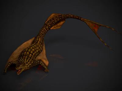Winged Reptile 3D Model With Long Tail Scaled Texture And Open Mouth 3d model