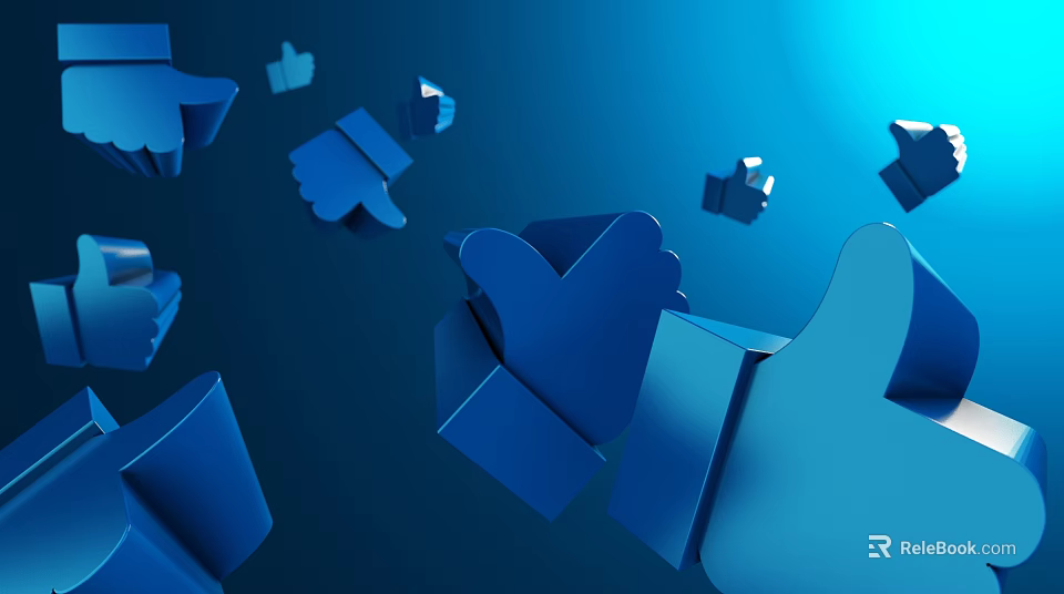 Decorative Ornament Set Featuring Blue Three Dimensional Thumbs Up Gestures on Blue Background 3d model 