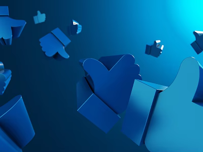 Decorative Ornament Set Featuring Blue Three Dimensional Thumbs Up Gestures on Blue Background 3d model