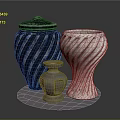Garden Ornaments Ceramic Vases With Spiral Patterns And Different Textures 3d model