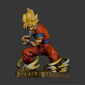 Golden Haired Anime Game Character Statue In Red Outfit With Blue Undershirt And Rock Base