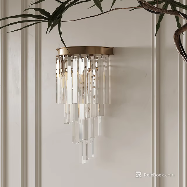 Elegant Brass Base Wall Lamp With Hanging Crystal Strips For Home Lighting Decor 3d model 