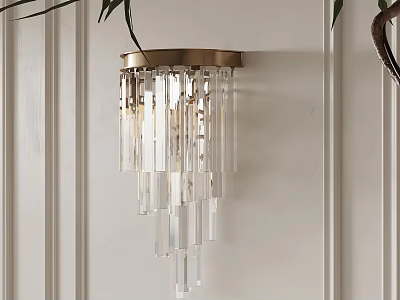 Elegant Brass Base Wall Lamp With Hanging Crystal Strips For Home Lighting Decor 3d model