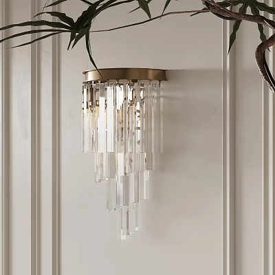 Elegant Brass Base Wall Lamp With Hanging Crystal Strips For Home Lighting Decor 3d model