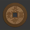 Copper Colored Circular Jewelry With Square Center Hole And Chinese Characters