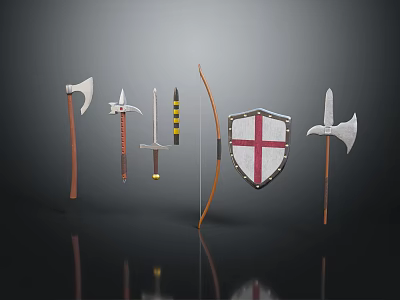 Medieval Weapons Collection Featuring Axes Swords Bow Shield And Daggers 3d model