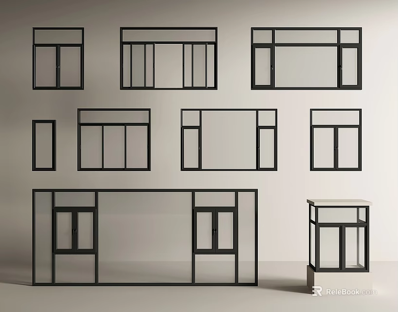 Diverse Modern Casement Windows With Black Frame And Various Design Options 3d model 
