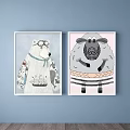 Cartoon Animal Paintings With Polar Bear And Sheep Wearing Decorative Clothes On Blue Background