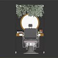 Stylish Dressing Table With Round Mirror Hanging Greenery And Silver Salon Chairs 3d model