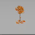 Tree With Orange Red Leaves And Scattered Fallen Leaves On Gray Background 3d model