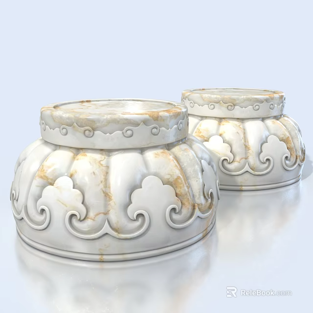 Traditional White Column Bases With Cloud Pattern Carvings And Exquisite Design 3d model 