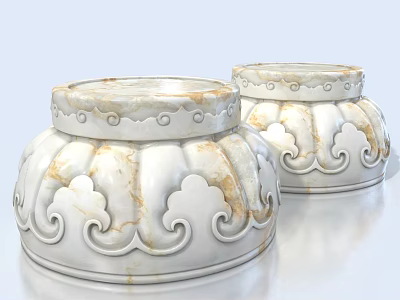 Traditional White Column Bases With Cloud Pattern Carvings And Exquisite Design 3d model