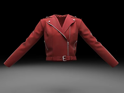 Stylish Red Leather Biker Jacket With Front Zipper Belt And Lapel Collar Design 3d model Stylish Red Leather Biker Jacket With Front Zipper Belt And Lapel Collar Design 3d model