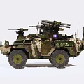 Tactical Utility Vehicle With Camouflage Paint Mounted Missile Launchers And Machine Guns