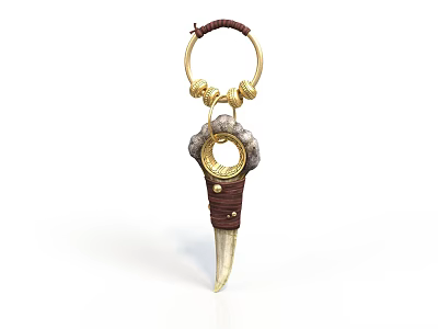 Handcrafted Leather Keychain With Gold Metal Ring And Decorative Pendant For Daily Use 3d model