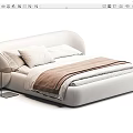 Modern Double Bed With White Leather Frame Pillows Blanket And Nightstand 3d model