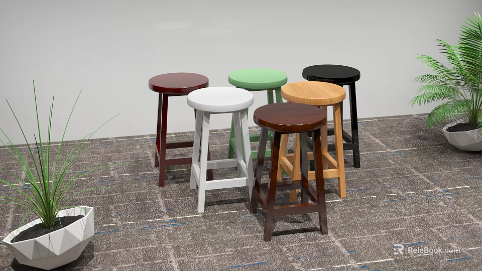 Various Colored Wooden Bar Stools With Modern Design For Kitchen And Home Bar 3d model 
