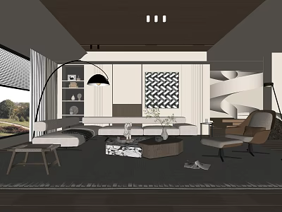Modern Living Room Interior With Sofa Coffee Table Set Accent Chair And Decorative Wall Pattern 3d model