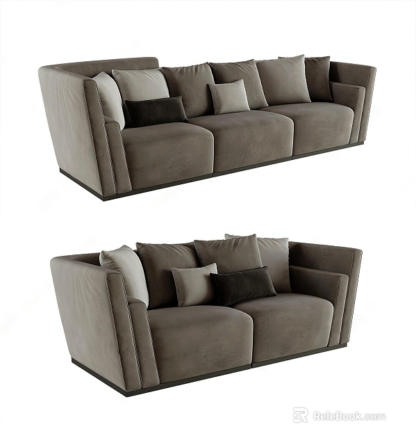 Modern Sectional Sofa Design With Light Gray Fabric And Decorative Pillows 3d model 