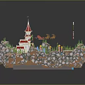 Commercial Equipment Theme Park Landscape Model With Castle Mountains Snowy Terrain And Trees
