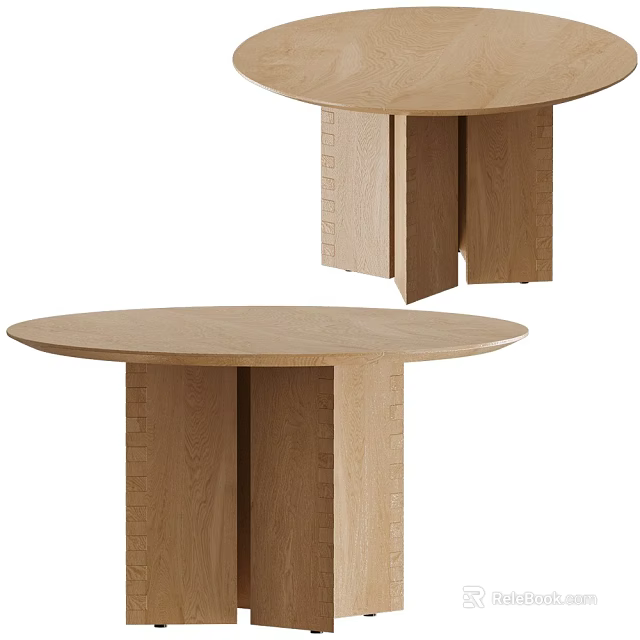 Natural Oak Wood Coffee Table Featuring Round Top And Structured Leg Design 3d model