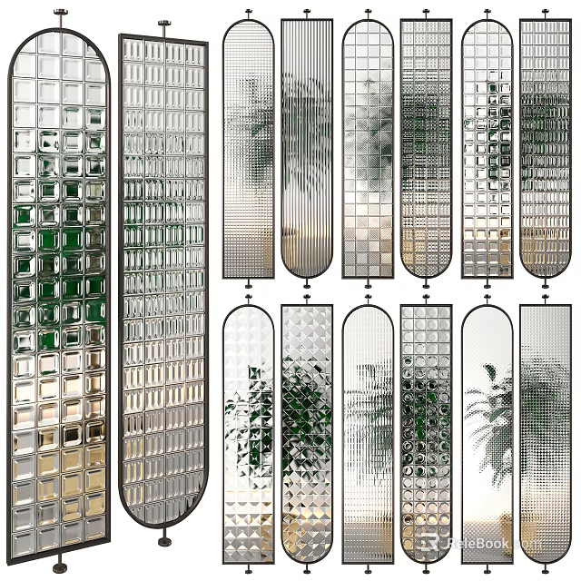 Decorative Glass Room Dividers With Various Textured Patterns For Interior Spaces 3d model