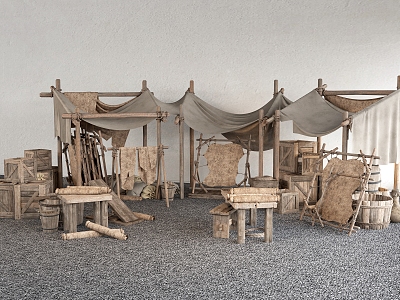 Chinese Booth Ancient Booth Chinese Bazaar Booth Wine Par Barrel Table and Chair Outdoor Camping Tent 3d model