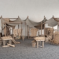 Chinese Booth Ancient Booth Chinese Bazaar Booth Wine Par Barrel Table and Chair Outdoor Camping Tent 3d model