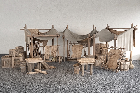 Chinese Booth Ancient Booth Chinese Bazaar Booth Wine Par Barrel Table and Chair Outdoor Camping Tent 3d model