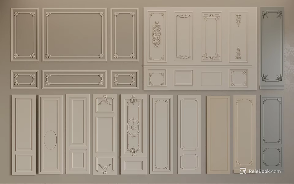 Decorative Wall Paneling With Various White Designs And Interior Decor Styles 3d model