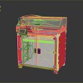 Red Industrial Machine With Transparent Protective Cover Metal Frame And Mobile Wheels