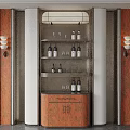 Modern Luxury Wine Cabinet With Wooden Panels Gold Accents And Bottle Glassware Storage