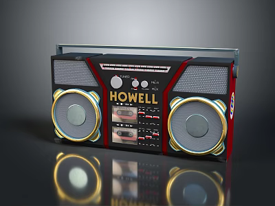 HOWELL Retro Boombox Radio With Dual Speakers Tape Player And Red Black Gold Design 3d model