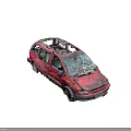 Old Damaged Red Car With Broken Windshield And Scratched Body Panels 3d model
