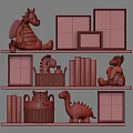 Green Dinosaur Themed Decorative Ornament Set with Plush Toys Figurines Picture Frames Books and Baskets