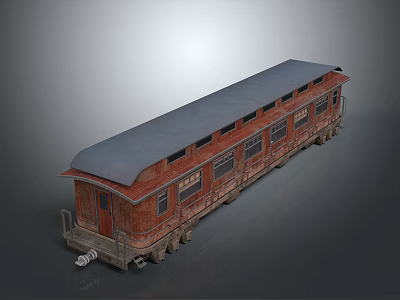 Vintage Red Train Carriage with Gray Roof and Multiple Classic Windows Design 3d model
