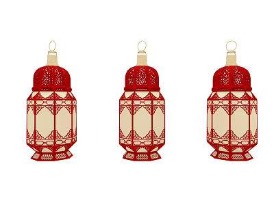 Three Red Traditional Carved Lanterns With Intricate Patterns For Home Decor 3d model