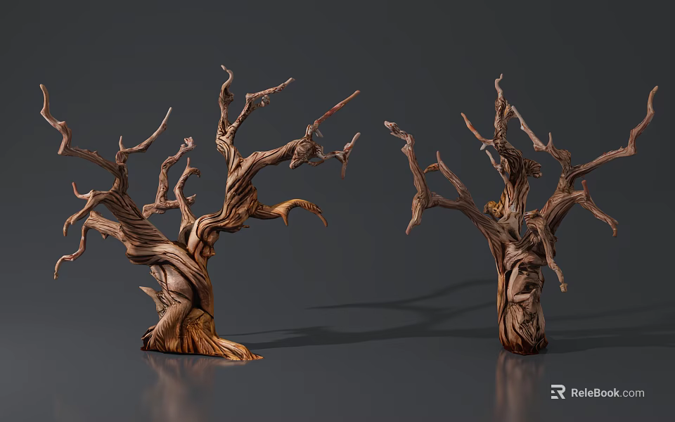 Withered Arbor with Twisted Branches and Wooden Texture Against Dark Background 3d model 
