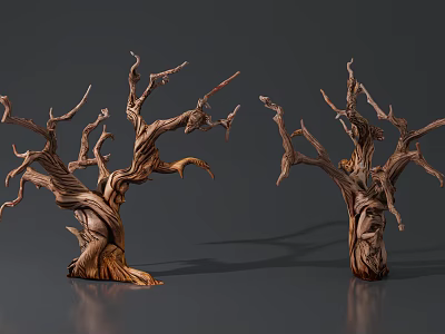Withered Arbor with Twisted Branches and Wooden Texture Against Dark Background 3d model