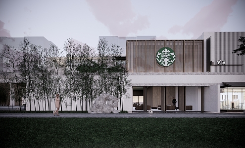 Modern shopping mall Starbucks store multi-storey business 3d model