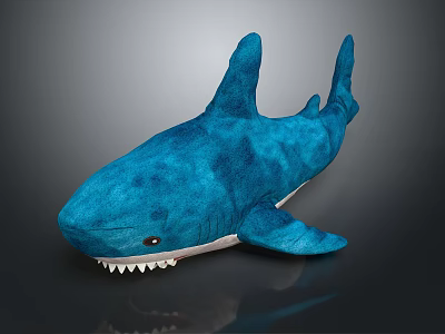 Soft Blue Shark Plush Stuffed Toy With White Belly And Sharp Teeth 3d model