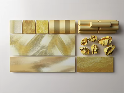 Elegant Golden Decorative Ornament Collection With Abstract Shapes And Textured Panels 3d model