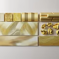 Elegant Golden Decorative Ornament Collection With Abstract Shapes And Textured Panels