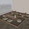 New Chinese Tea Table and Chair Combination Tea Set Cushion Dry Branches Bonsai Ornaments Combination 3d model