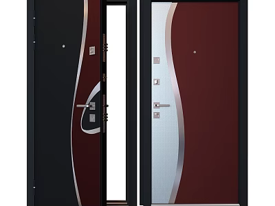 Modern Exterior Doors With Black Red Panels Glass Inserts And Metal Handles 3d model