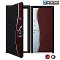Modern Exterior Doors With Black Red Panels Glass Inserts And Metal Handles