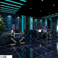 Modern Internet Cafe Interior With Gaming Computers Neon Lights And Plants 3d model